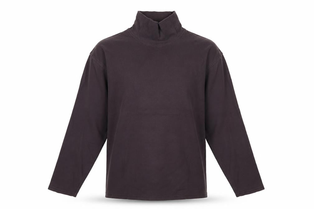 Front view of EWM Men’s Brown Cotton Roll Neck Long Sleeve Casual Top, size L