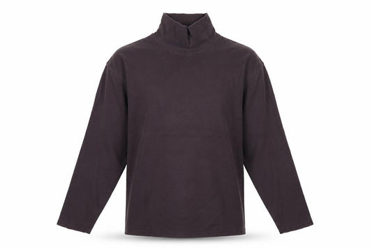 Front view of EWM Men’s Brown Cotton Roll Neck Long Sleeve Casual Top, size L