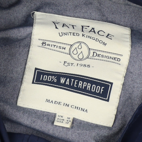 Fat Face Women's Blue Waterproof Hooded Rain Coat Jacket Size 16