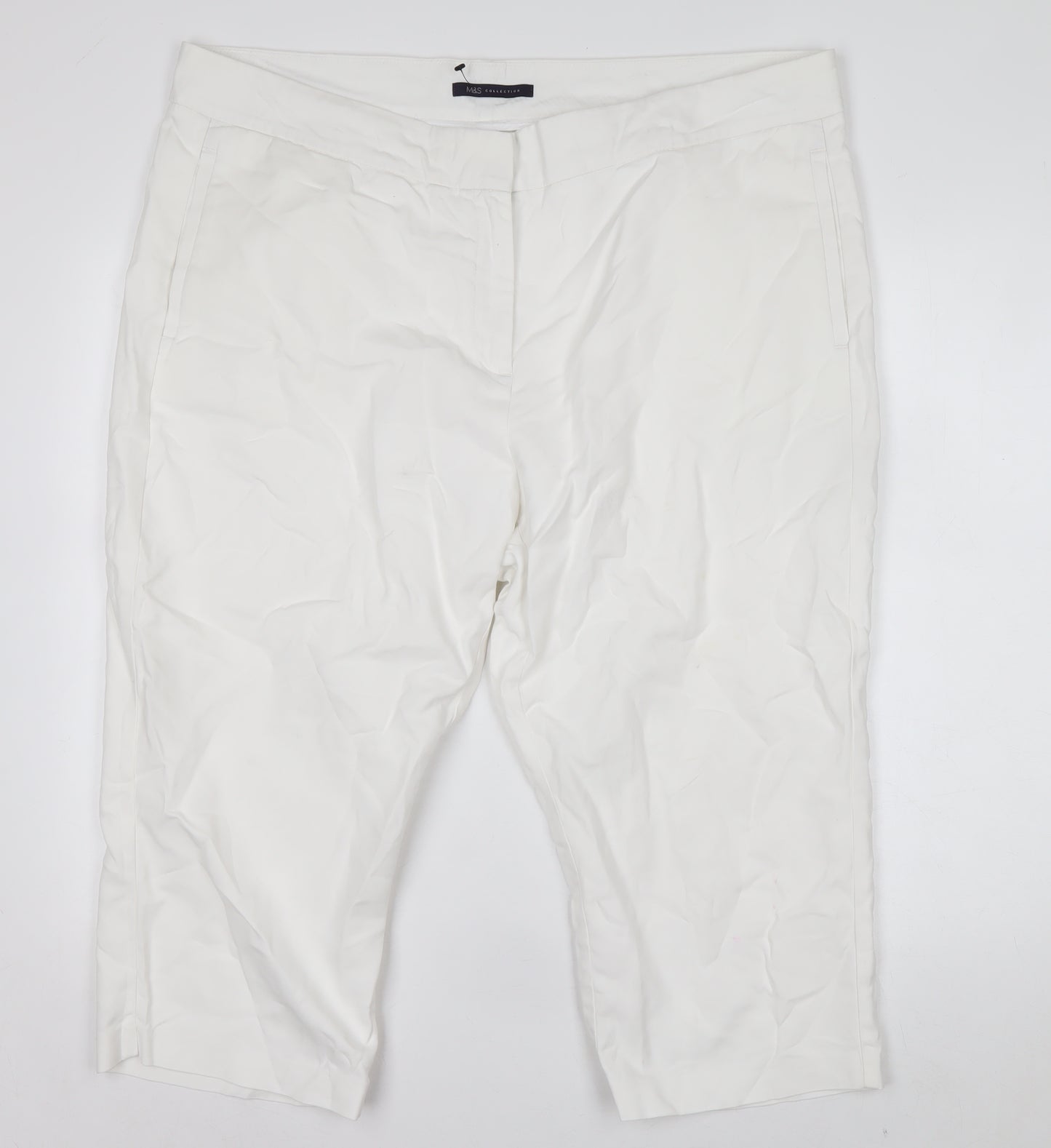 Marks and Spencer Women’s White Size 20 Cropped Cotton Stretch Trousers