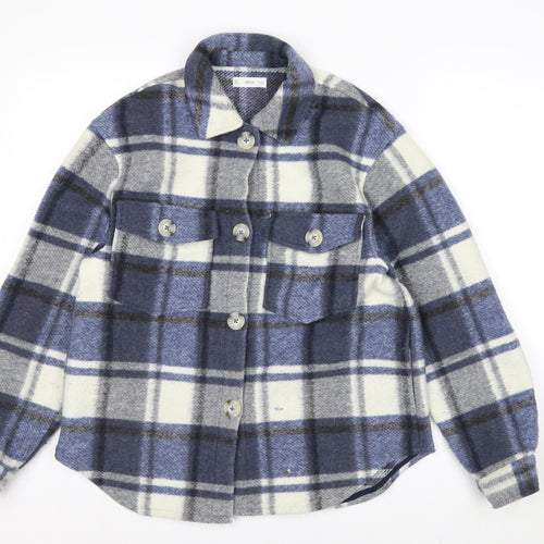 MNG Men's Blue Checked Flannel Shirt Jacket Size M