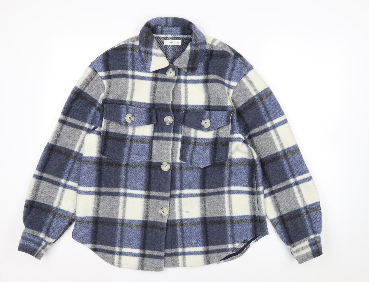 MNG Men's Blue Checked Flannel Shirt Jacket Size M