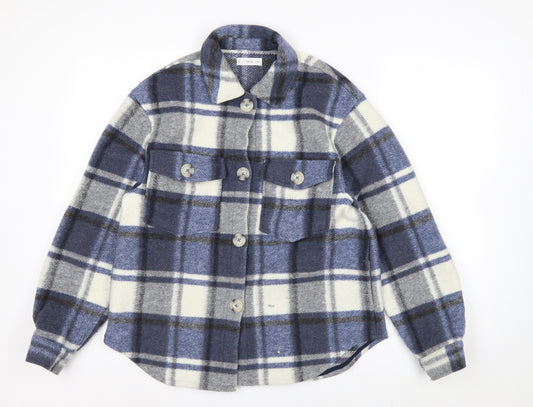 MNG Men's Blue Checked Flannel Shirt Jacket Size M