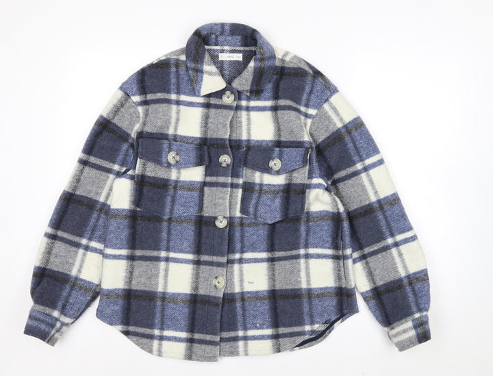 MNG Men's Blue Checked Flannel Shirt Jacket Size M