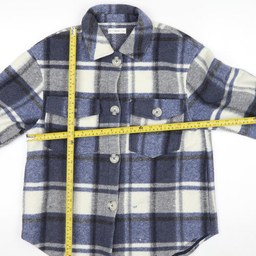 MNG Men's Blue Checked Flannel Shirt Jacket Size M