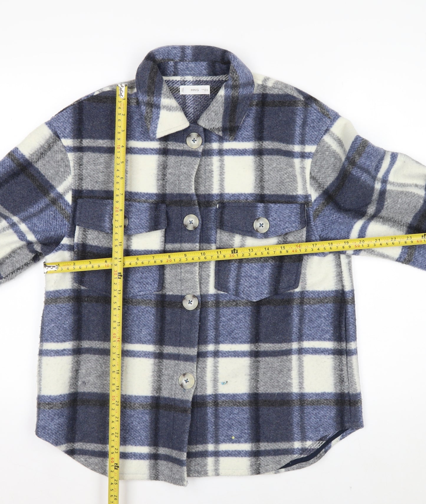 MNG Men's Blue Checked Flannel Shirt Jacket Size M