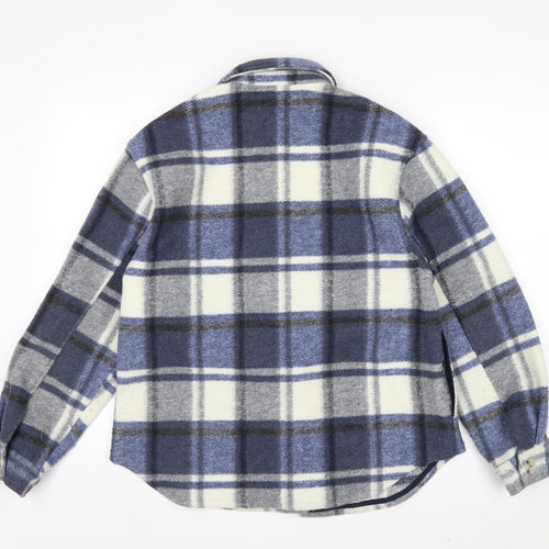 MNG Men's Blue Checked Flannel Shirt Jacket Size M