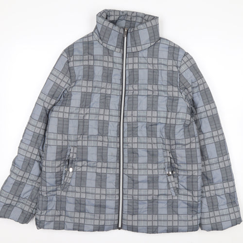 Tu Woman Grey Check Puffer Jacket Size 12 Regular Fit Mid-Length