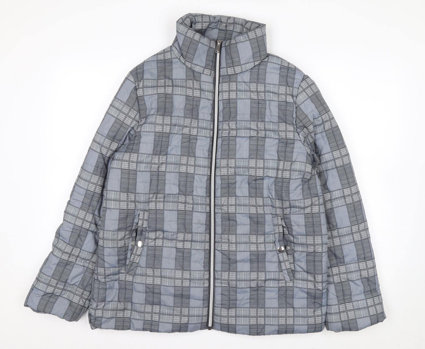 Tu Woman Grey Check Puffer Jacket Size 12 Regular Fit Mid-Length