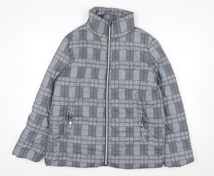 Tu Woman Grey Check Puffer Jacket Size 12 Regular Fit Mid-Length