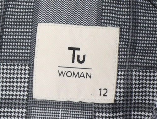 Tu Woman Grey Check Puffer Jacket Size 12 Regular Fit Mid-Length