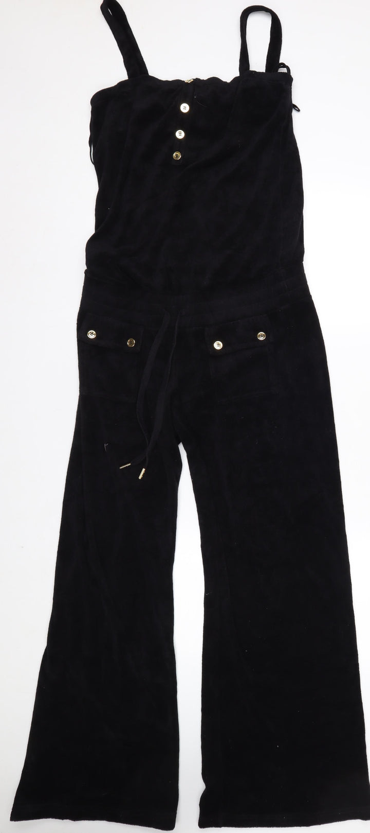Juicy Couture Womens Black Velour Jumpsuit Medium M Strap Belted USA Made