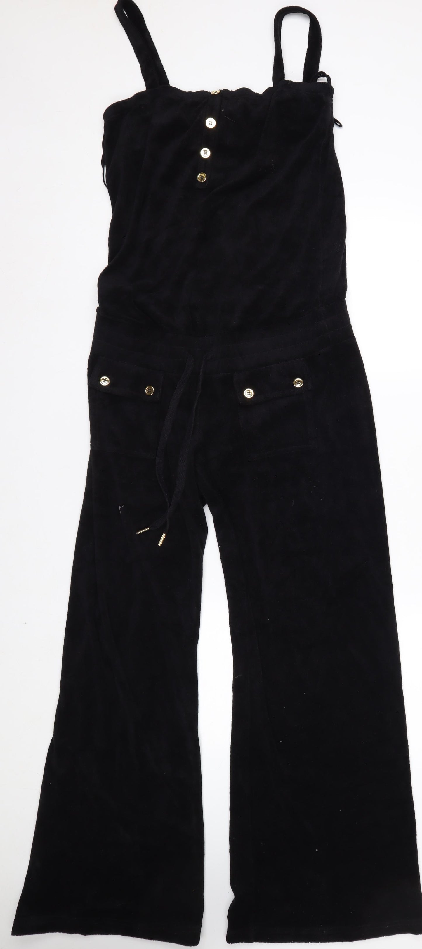 Juicy Couture Womens Black Velour Jumpsuit Medium M Strap Belted USA Made