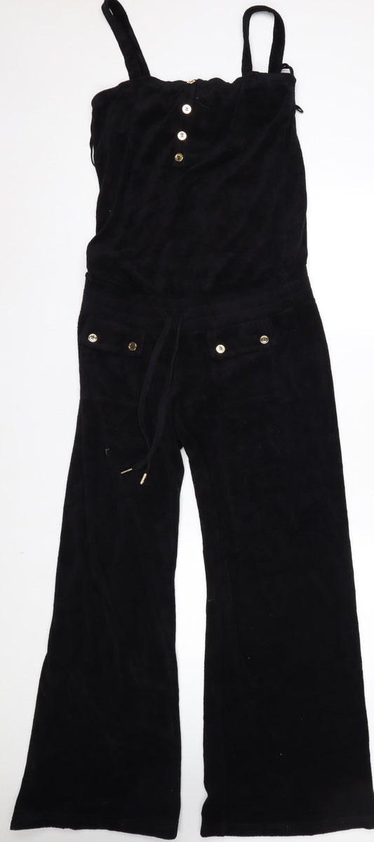 Juicy Couture Womens Black Velour Jumpsuit Medium M Strap Belted USA Made