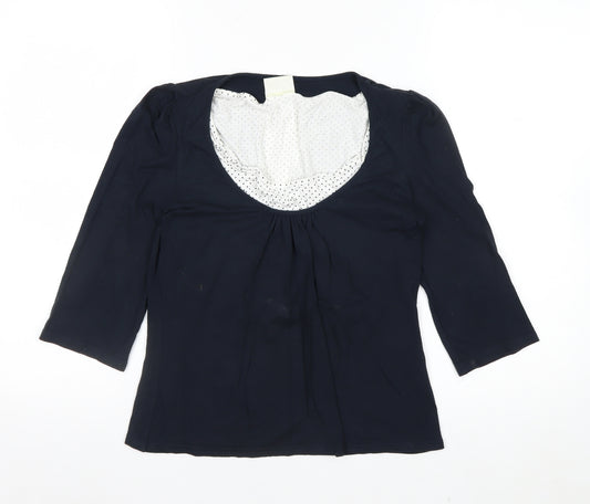 Kaliko Women Blue 3/4 Sleeve Scoop Neck Viscose Stretch Blouse UK 12