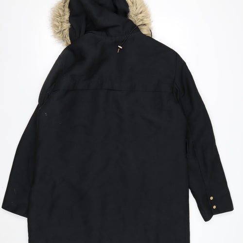Mango Women’s Black Faux Fur Trim Parka Coat Size 16