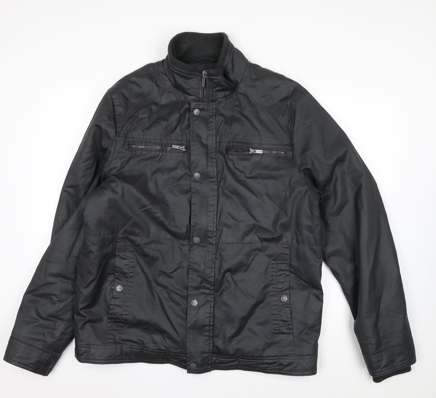 F&F Men's Black Biker Zip Jacket L Regular Water Resistant