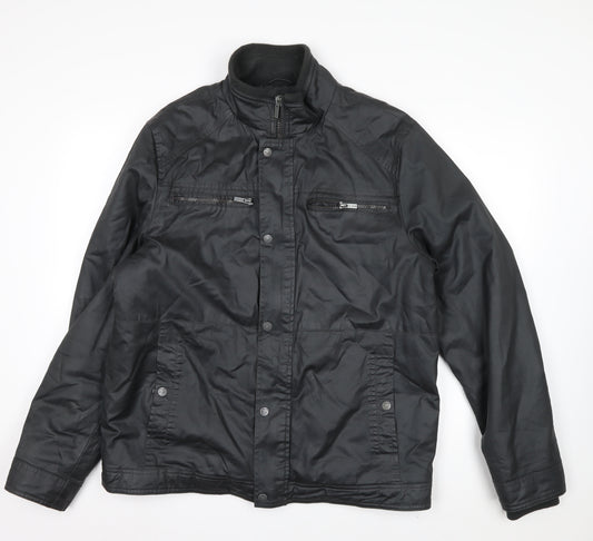 F&F Men's Black Biker Zip Jacket L Regular Water Resistant