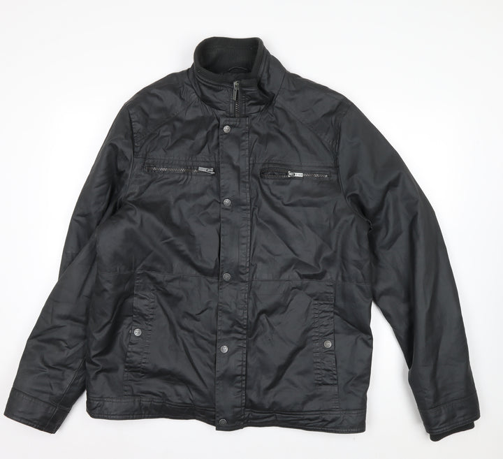 F&F Men's Black Biker Zip Jacket L Regular Water Resistant