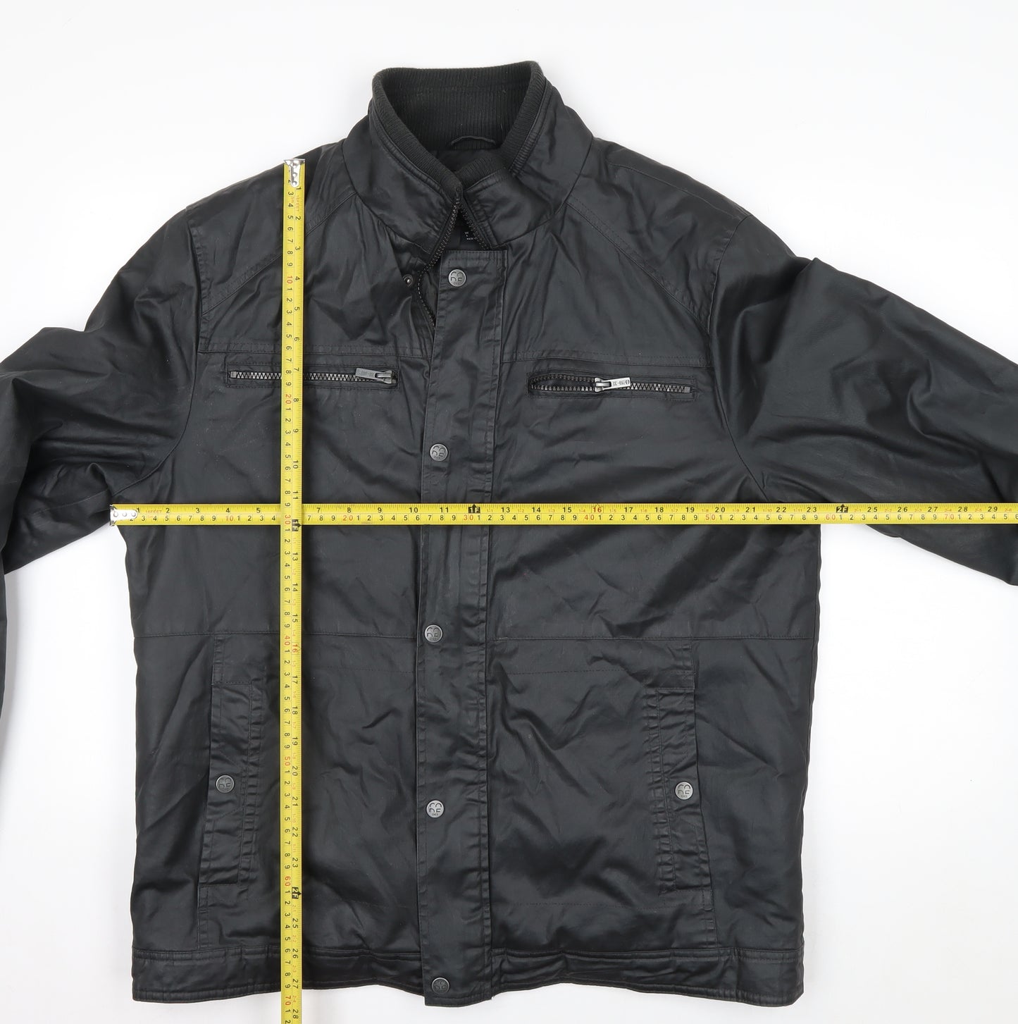 F&F Men's Black Biker Zip Jacket L Regular Water Resistant