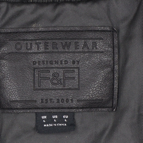 F&F Men's Black Biker Zip Jacket L Regular Water Resistant