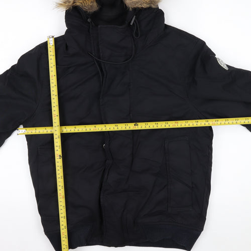 Next Men's Black XS Puffer Jacket with Faux Fur Hood Winter Coat
