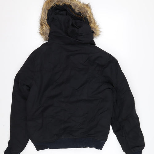 Next Men's Black XS Puffer Jacket with Faux Fur Hood Winter Coat