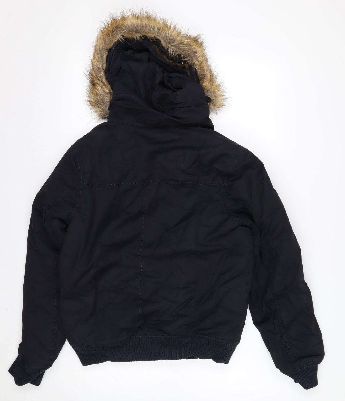 Next Men's Black XS Puffer Jacket with Faux Fur Hood Winter Coat