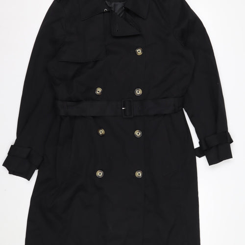 Marks and Spencer Women's Black Trench Coat Size 14 Belted Long Classic