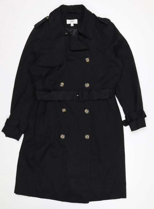 Marks and Spencer Women's Black Trench Coat Size 14 Belted Long Classic
