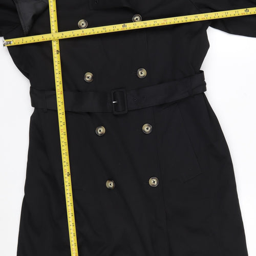 Marks and Spencer Women's Black Trench Coat Size 14 Belted Long Classic