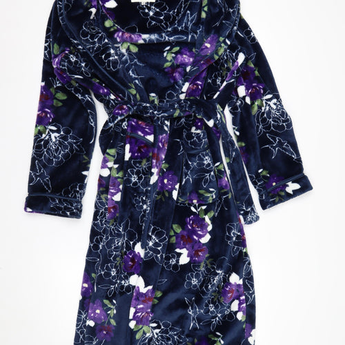 Sleepwear Womens Blue Floral Velour Hooded Robe Size S