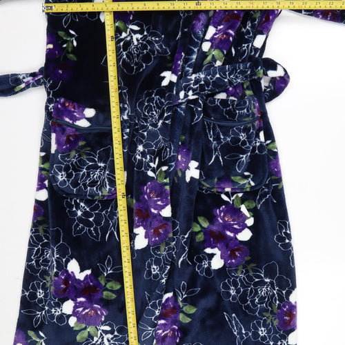 Sleepwear Womens Blue Floral Velour Hooded Robe Size S