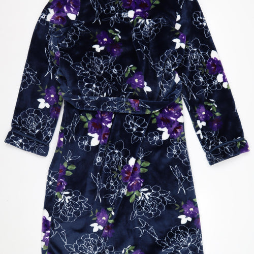 Sleepwear Womens Blue Floral Velour Hooded Robe Size S