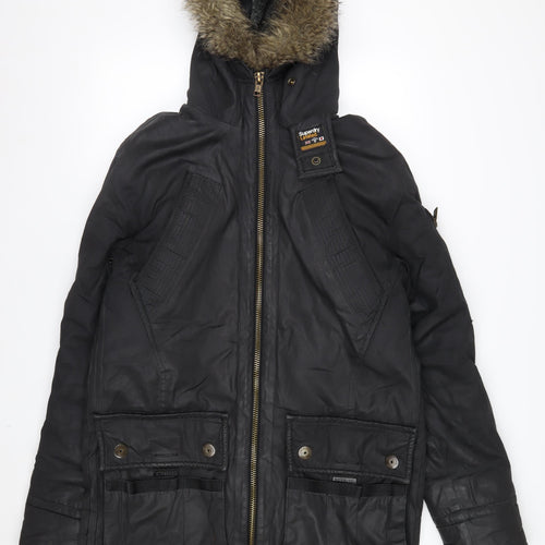 Superdry Men’s Black XL Waxed Cotton Hooded Parka Jacket
