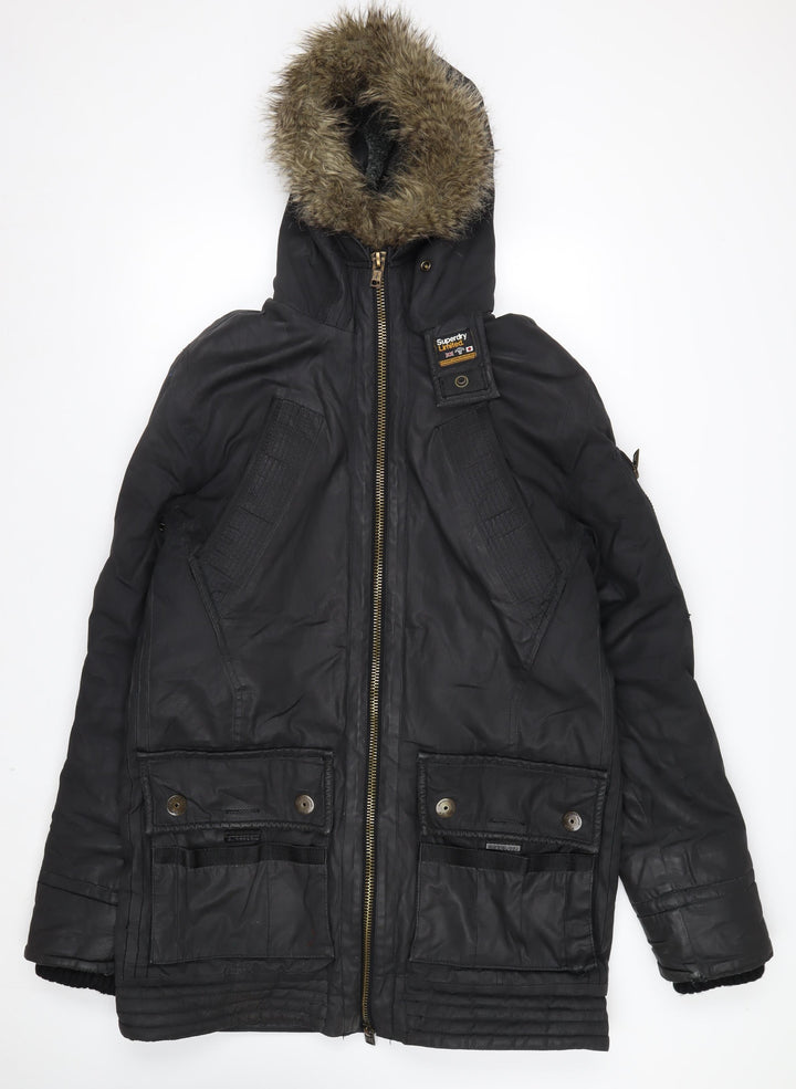 Superdry Men’s Black XL Waxed Cotton Hooded Parka Jacket