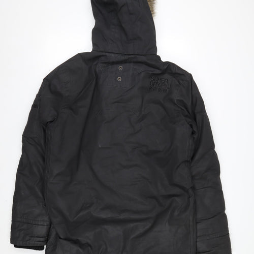 Superdry Men’s Black XL Waxed Cotton Hooded Parka Jacket
