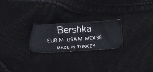 Bershka Mens Black Graphic Skull Fire Short Sleeve Cotton T-Shirt M