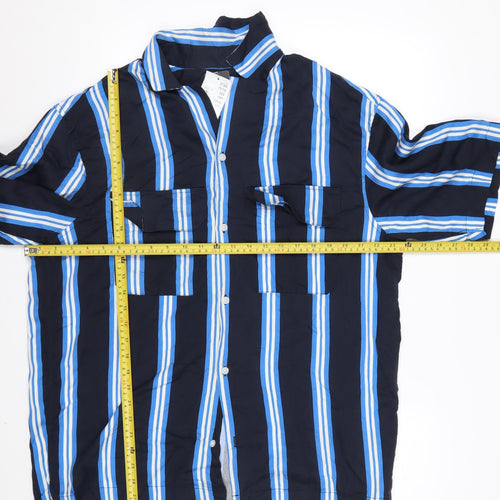 H&M Men’s Navy Blue Striped Lyocell Button-Up Shirt L