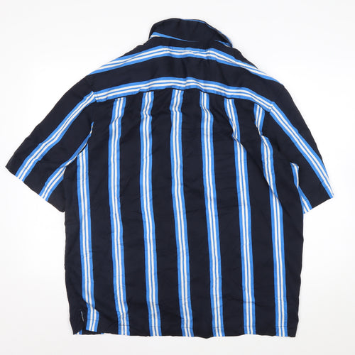 H&M Men’s Navy Blue Striped Lyocell Button-Up Shirt L