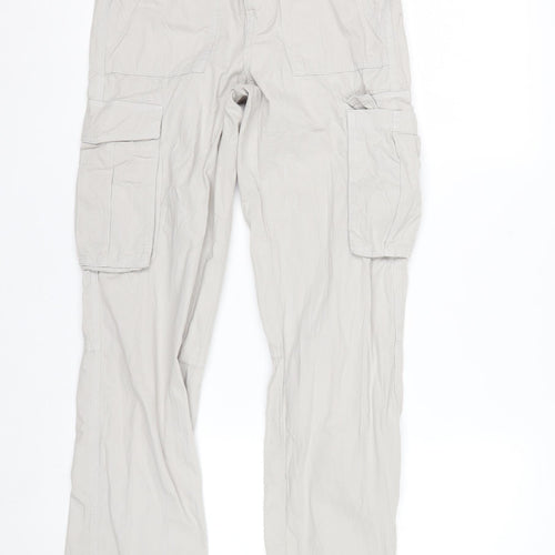 Bershka Women's Beige Cargo Trousers Size 4 Cotton Utility Pants
