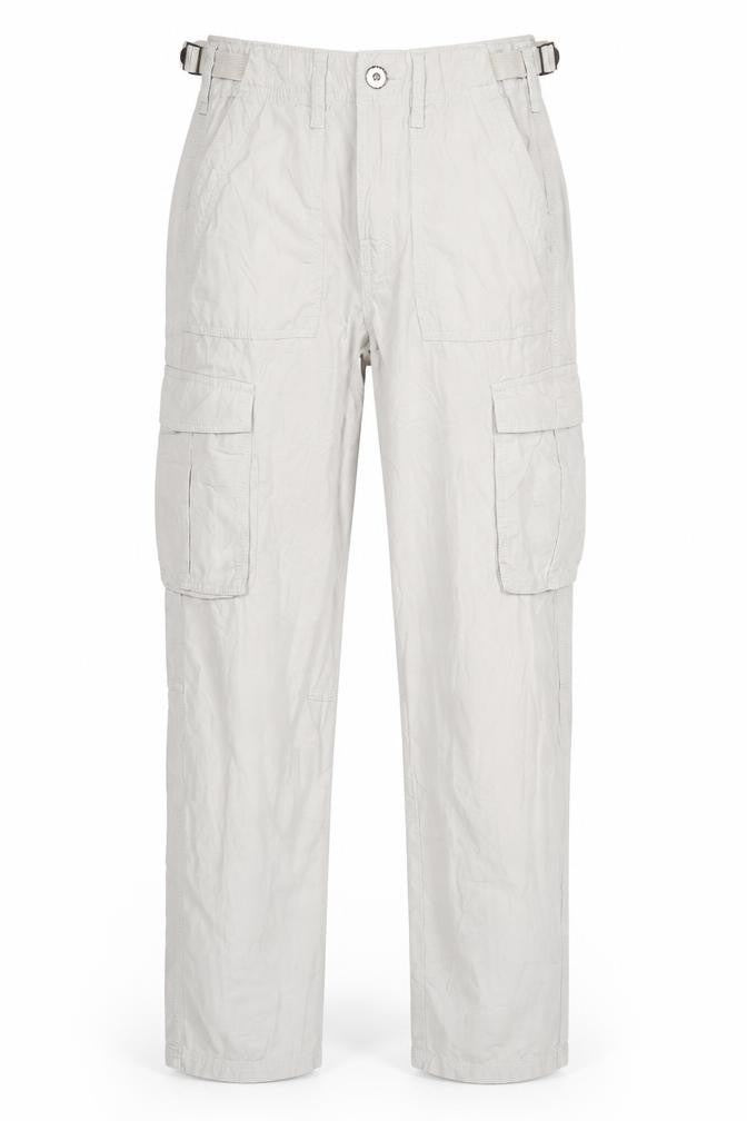 Front view of Bershka Women's Beige Cargo Trousers, size 4, Cotton Utility Pants