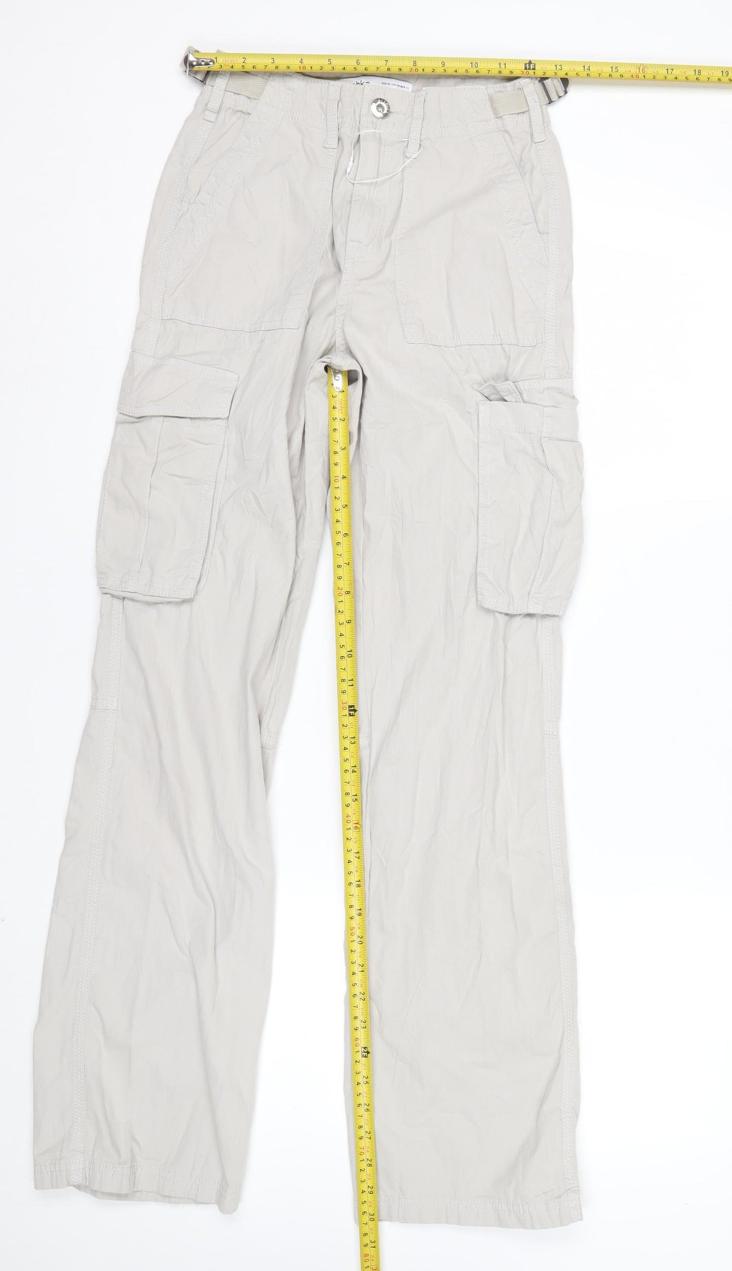 Bershka Women's Beige Cargo Trousers Size 4 Cotton Utility Pants