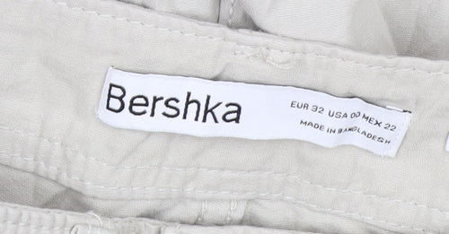 Bershka Women's Beige Cargo Trousers Size 4 Cotton Utility Pants