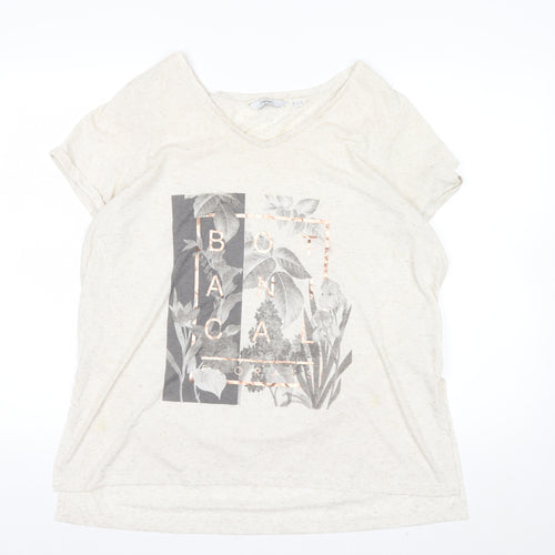 Next Women’s Beige Floral Botanical V-Neck T-Shirt Size 18