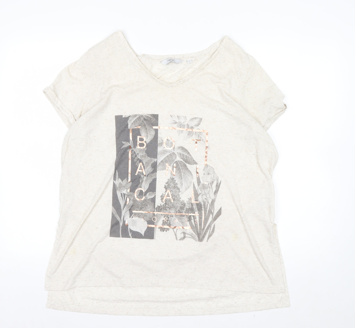 Next Women’s Beige Floral Botanical V-Neck T-Shirt Size 18