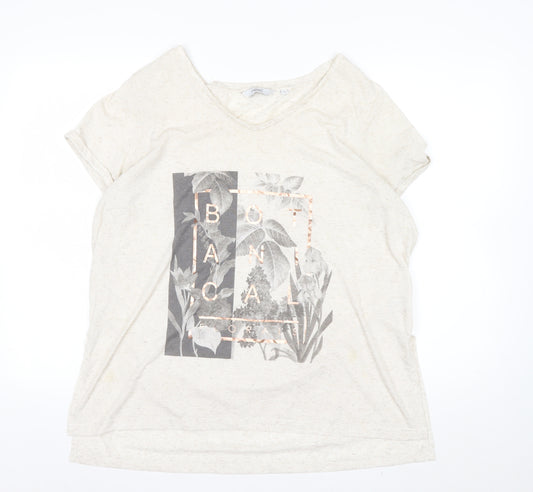 Next Women’s Beige Floral Botanical V-Neck T-Shirt Size 18