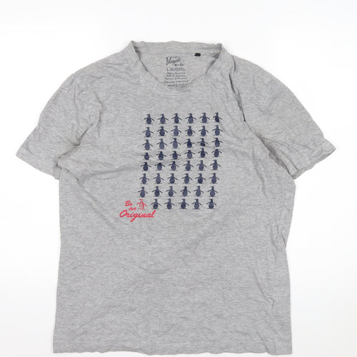 Original Penguin Men's Grey L Graphic Penguin Print Cotton T-Shirt