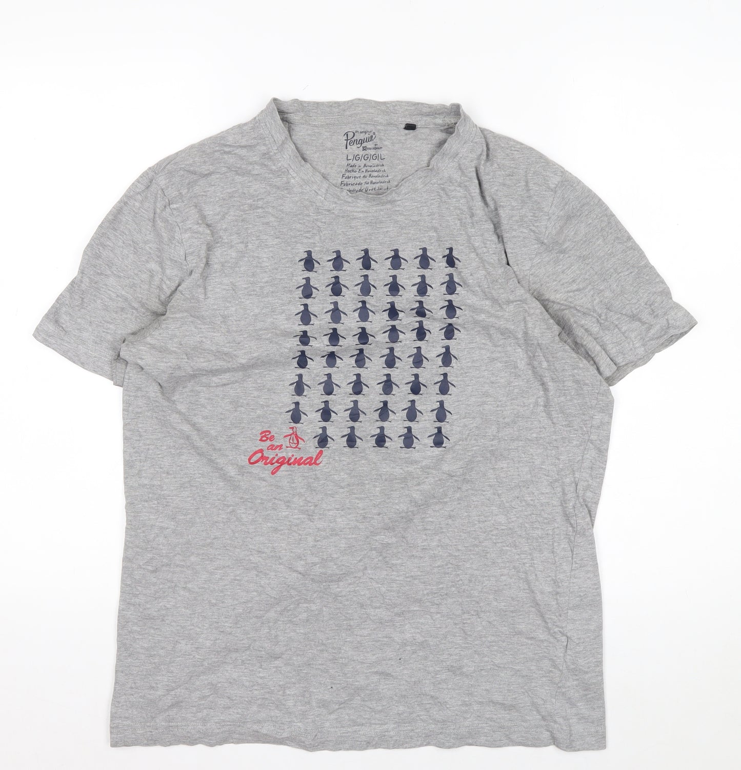 Original Penguin Men's Grey L Graphic Penguin Print Cotton T-Shirt