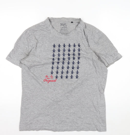 Original Penguin Men's Grey L Graphic Penguin Print Cotton T-Shirt